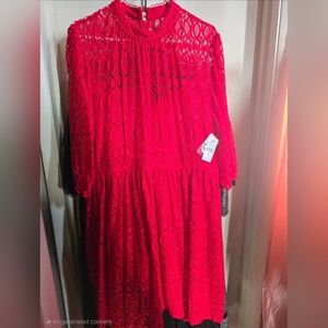 Lane Bryant Red Lace Long Sleeve Dress
